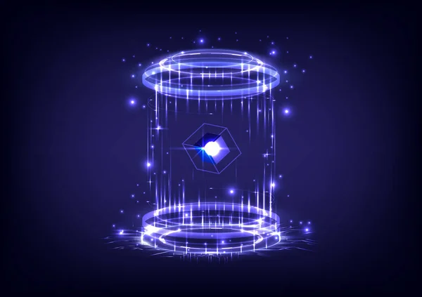 Circle Teleport Podium Hologram Portal Neon Futuristic Stage Sci Magic — Vector de stock