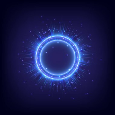 Çember aydınlatma. Işıldayan ışık efekti. Fütüristik alev, evrenin girdap etkisi. Dairesel elementin güç enerjisi. Parlak bilim kurgu. Parlayan neon ışıklar kozmik. LED rengi