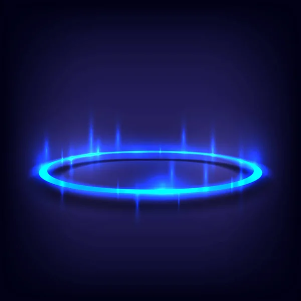 Product Display Interface Neon Lighting Circle Base Portal Hologram Science — Stok Vektör