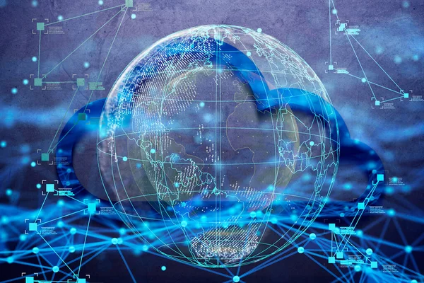 global network connection hologram on the globe. 3d rendering