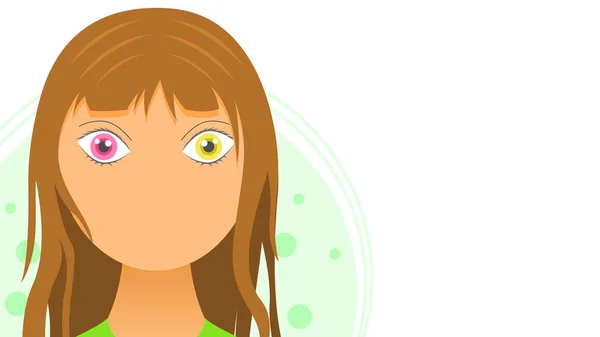 Flat Girl Woman Character Different Colors Eyes Disease Heterochromia Concept — Stock Vector