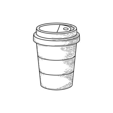 Soyut el yapımı kahve fincanı, paket servisi, konsept vektör tasarımı, restoran ve kafe için izole edilmiş beyaz arka plan.