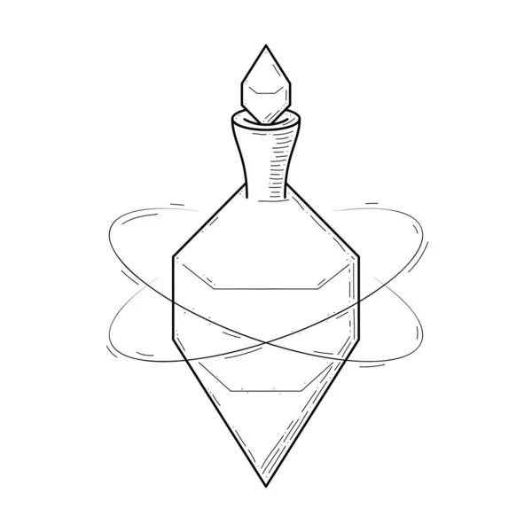 Black Simple Line Glass Flask Doodle Outline Potion Drink Elixir — Stockvector