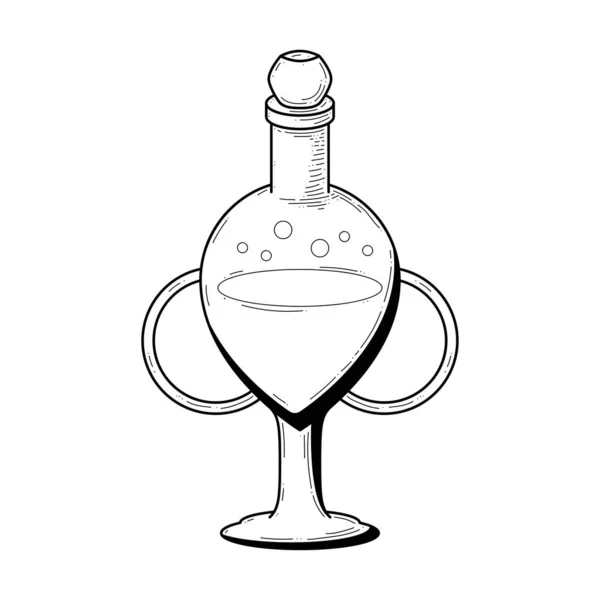 Black Simple Line Glass Flask Doodle Outline Potion Drink Elixir — Stockvector