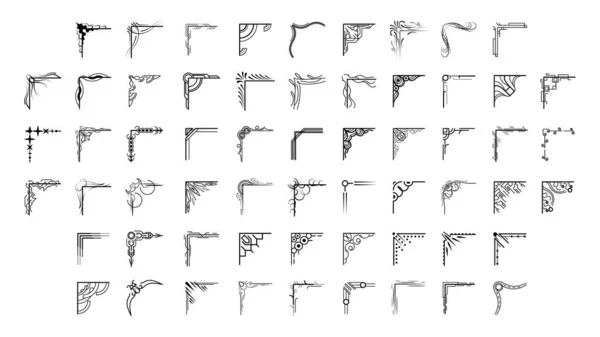 Set Hand Draw Corners Olika Former Blomma Dekoration Vektor Design — Stock vektor