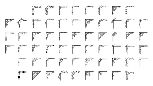 Dibujo Mano Del Sistema Esquinas Diferentes Formas Decoración Flor Vector — Archivo Imágenes Vectoriales