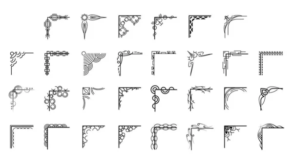 Farklı Köşelerin El Çizimini Ayarla Çiçek Dekorasyonu Vektör Tasarımı Düğün ve Sancak için Doodle Çizim Biçimi