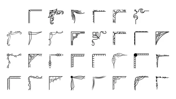 Farklı Köşelerin El Çizimini Ayarla Çiçek Dekorasyonu Vektör Tasarımı Düğün ve Sancak için Doodle Çizim Biçimi