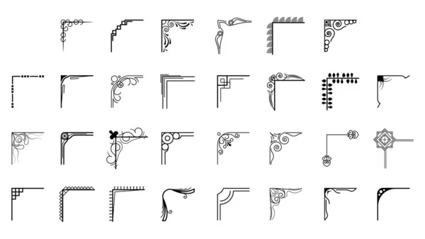 Dibujo Mano Del Sistema Esquinas Diferentes Formas Decoración Flor Vector — Archivo Imágenes Vectoriales