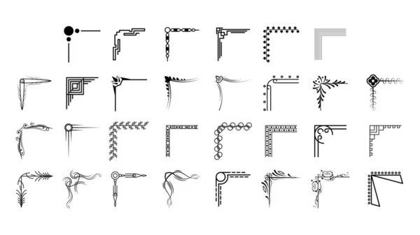 Farklı Köşelerin El Çizimini Ayarla Çiçek Dekorasyonu Vektör Tasarımı Düğün ve Sancak için Doodle Çizim Biçimi