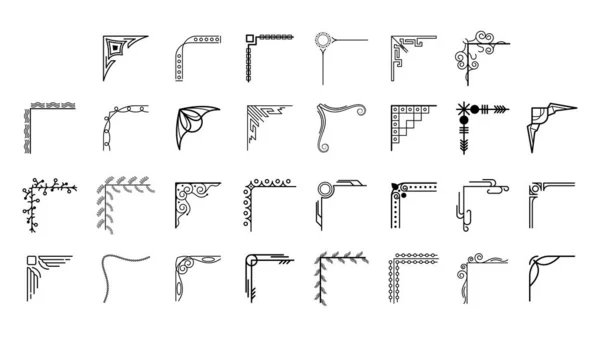 Farklı Köşelerin El Çizimini Ayarla Çiçek Dekorasyonu Vektör Tasarımı Düğün ve Sancak için Doodle Çizim Biçimi