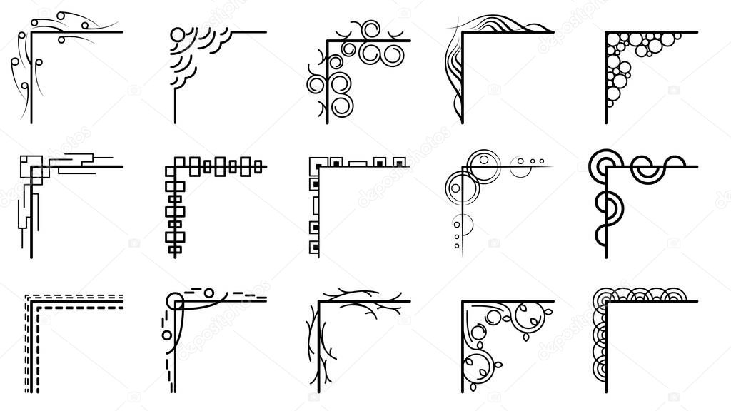 Set Hand Draw Of Corners Different Shapes Flower Decoration Vector Design Doodle Sketch Style For Wedding And Banner