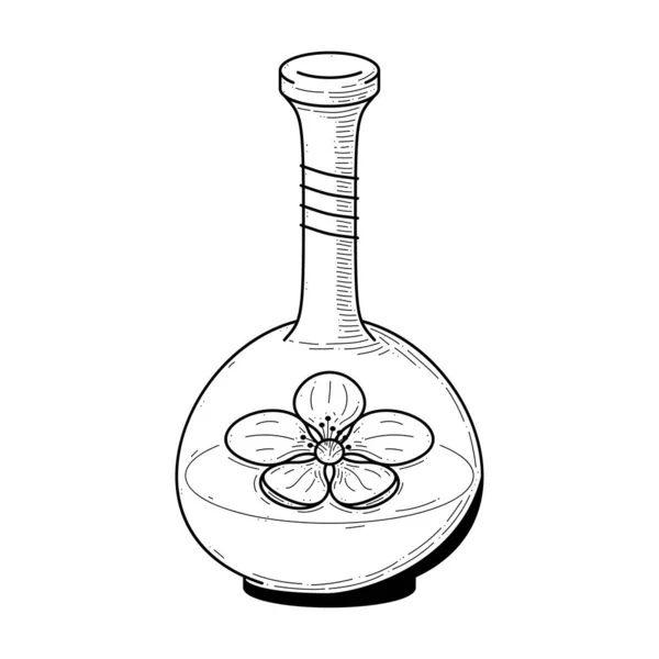 Svart Enkel Linje Glasflaska Med Blomma Doodle Disposition Drink Elixir — Stock vektor