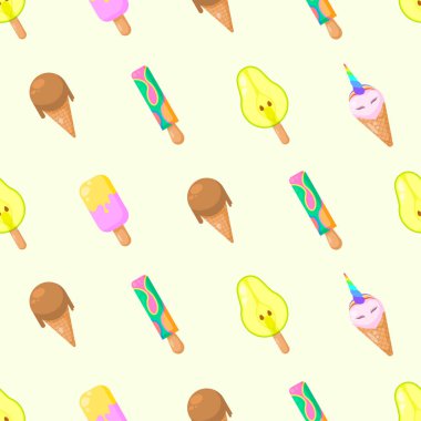 Kusursuz desensiz desenler, soyut elementler dondurma lezzetli lezzetli vektör tasarım arka plan tasarım Tekstil dokusu, giysi, hediye paketi, duvar kağıdı, pastel