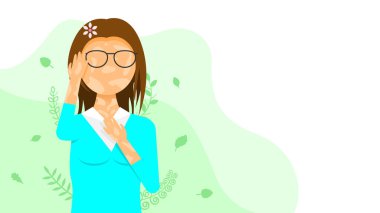 Lekeli ve gözlüklü Düz Kız Karakteri Vitiligo Depigmentasyon Hastalığı Vektör Tasarım Tarzı İnsanlar Eşittir