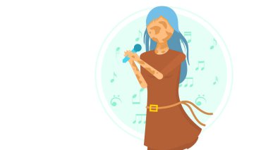Mikrofona Şarkı Söyleyen Düz Kız Karakteri Karaoke Vitiligo Yayılma Hastalığı Vektör Tasarım Tarzı İnsanlar Eşittir