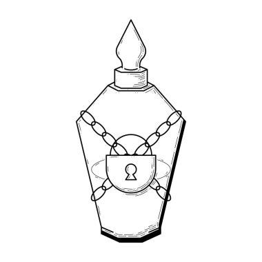 Siyah Basit Çizgili Cam Şişe, Asma Kilitli Çizgi Tasarım İksiri İksir İçeceği İksiri, Sıvı Madde Tasarım Tasarımı Tasarım Tasarımı Tasarım Tasarım Tasarımı Çizimi Sihirli Çizim Büyücülüğü