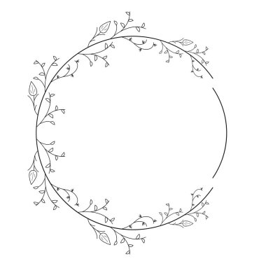 Yaprak Yaprakları Çerçeveli Soyut Siyah Basit Çizgi Yuvarlak Çember. Çerçeve Yaprak Yaprakları. Çerçeve Karalama Element Tasarım Vektör Tasarım Stili Tasarımı.