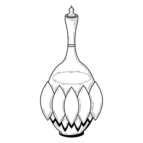 Negro Simple Línea Vidrio Frasco Doodle Esquema Poción Bebida Elixir — Archivo Imágenes Vectoriales