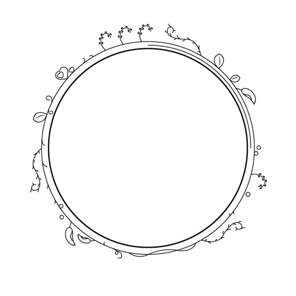 Абстрактна Чорна Проста Лінія Круглий Круг Листям Рамка Квіти Дудл — стоковий вектор