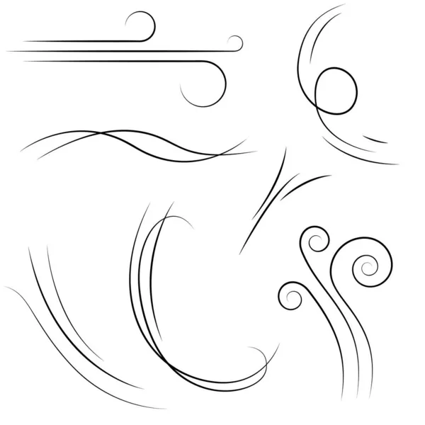 Set Black Collection Simple Line Winds Gust Squall Curl Doodle — Archivo Imágenes Vectoriales