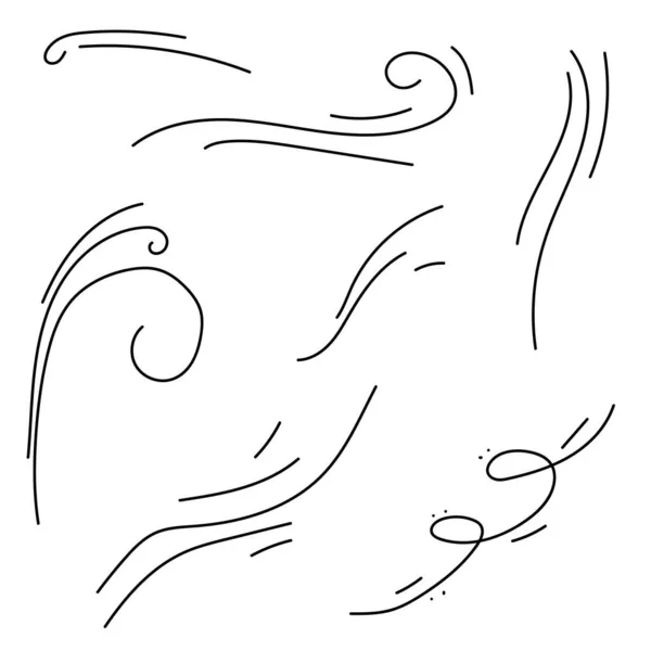 Set Black Collection Simple Line Winds Gust Squall Curl Doodle — Archivo Imágenes Vectoriales