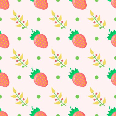 Kusursuz Desensiz Desenli Elementler Çilek Meyvesini Yaprak Vektörü Tasarım Stili Tasarım Tekstil Tekstil, Kıyafet, Hediye Paketi, Duvar Kağıdı, Pastel