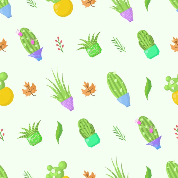 Modello Senza Cuciture Elementi Astratti Diversi Cactus Pianta Botanica Vettore — Vettoriale Stock