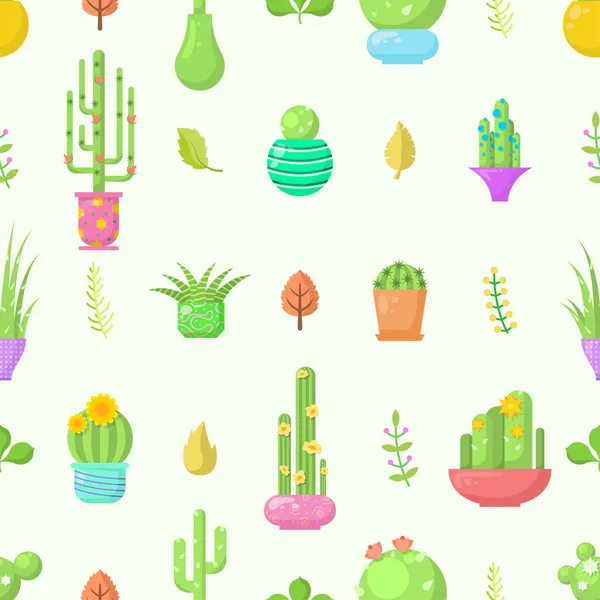 Nahtlose Muster Abstrakte Elemente Verschiedene Kaktuspflanzen Botanischer Vektor Design Stil — Stockvektor