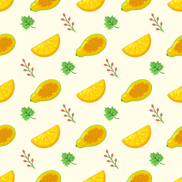 Patrón Sin Costura Elementos Abstractos Frutas Alimentos Papaya Naranja Con — Vector de stock