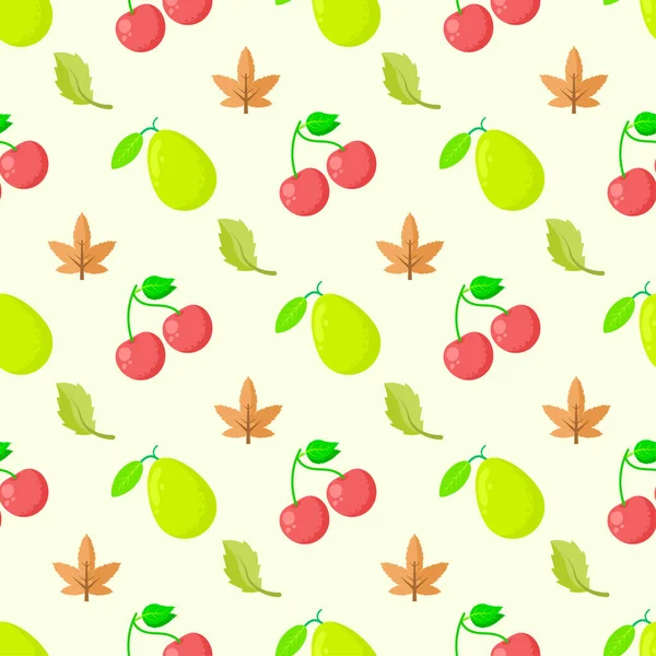 Naadloos Patroon Abstracte Elementen Fruit Food Cherry Peer Met Bladeren — Stockvector