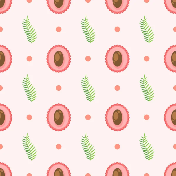 Seamless Pattern Abstract Elements Fruits Food Lychee Leaves Vector Design — Stock Vector