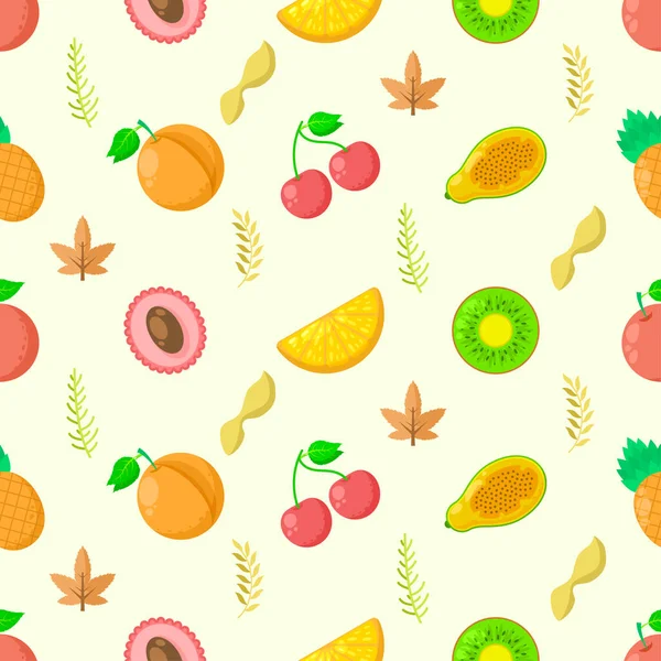 シームレスなパターン抽象要素果物の食品とともに葉ベクトルデザインスタイル背景イラストテクスチャプリント用テキスタイル ギフトラップ パステル — ストックベクタ