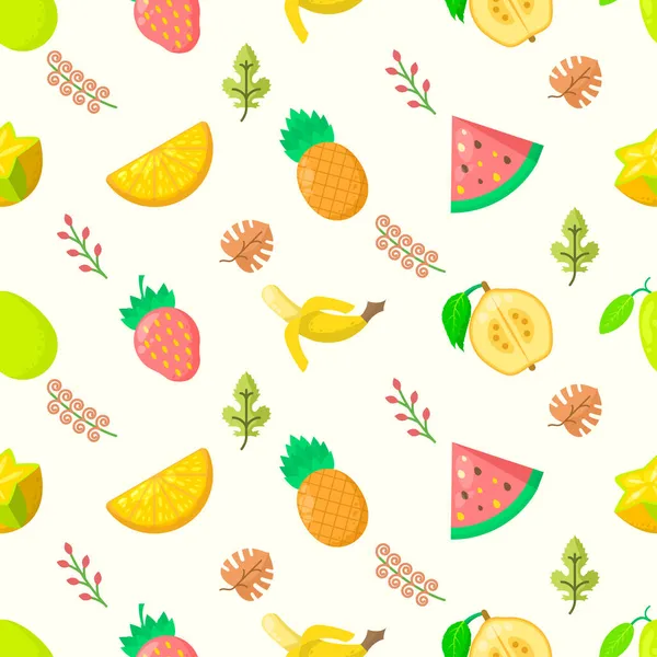 无缝图案摘要素有叶矢式设计风格的水果食品印花纺织品 礼品包装 面糊的背景图解结构 — 图库矢量图片