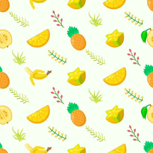 Patrón Sin Costura Elementos Abstractos Frutas Alimentos Con Hojas Diseño — Vector de stock