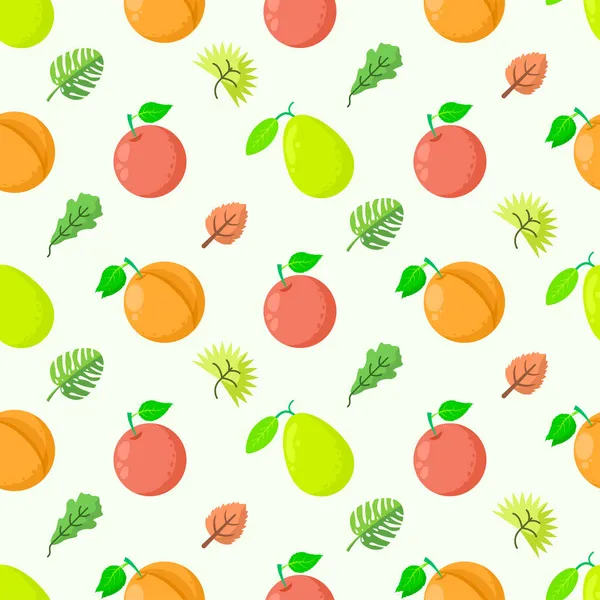 Patrón Sin Costura Elementos Abstractos Frutas Alimentos Con Hojas Diseño — Vector de stock