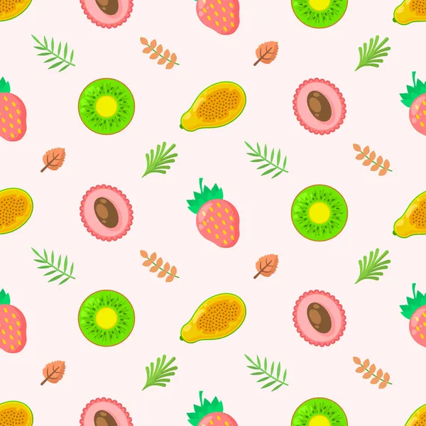 シームレスなパターン抽象要素果物の食品とともに葉ベクトルデザインスタイル背景イラストテクスチャプリント用テキスタイル ギフトラップ パステル — ストックベクタ