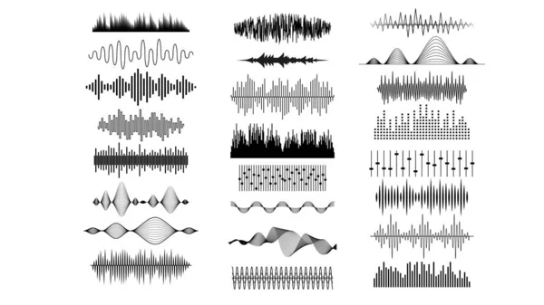 Ορισμός Black Collection Abstract Elements Audio Waves Voice Sound Music — Διανυσματικό Αρχείο