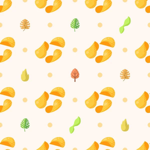 Seamless Pattern Abstract Elements Fast Food Crispswith Leaves Vector Design — стоковий вектор