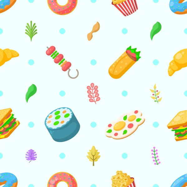 Seamless Pattern Abstract Elements Fast Food Leaves Vector Design Style — стоковий вектор