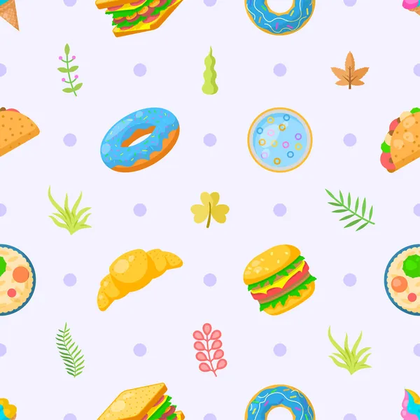 Seamless Pattern Abstract Elements Fast Food Leaves Vector Design Style — стоковий вектор