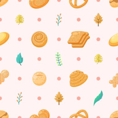 Kusursuz Desen Özellikleri: Yaprak Vektörü Tasarım Biçimli Gıda Ekmeği Tekstil, Giysi, Hediye Paketi, Duvar Kağıdı, Pastel