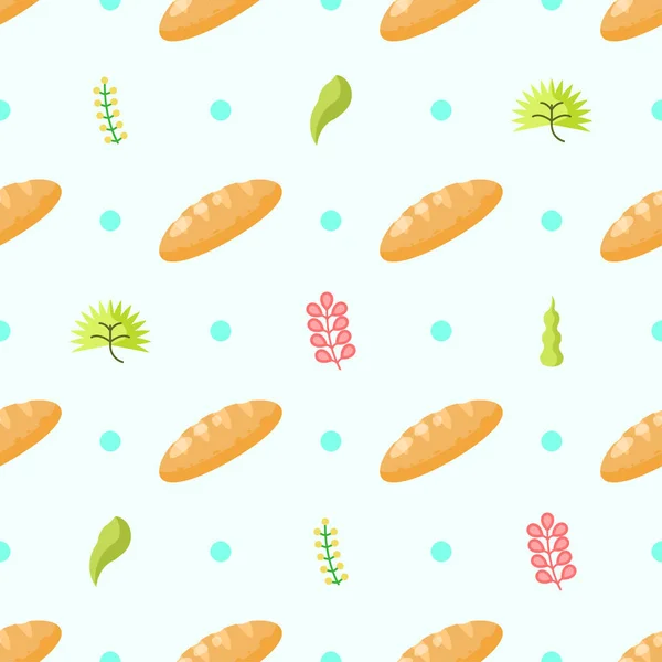 Seamless Pattern Abstract Elements Food Bread Leaves Vector Design Style — Stock Vector