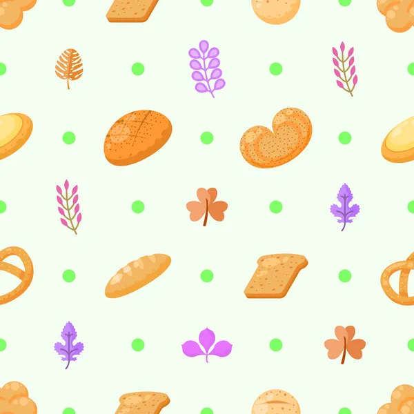 Seamless Pattern Abstract Elements Food Bread Leaves Vector Design Style — Stock Vector