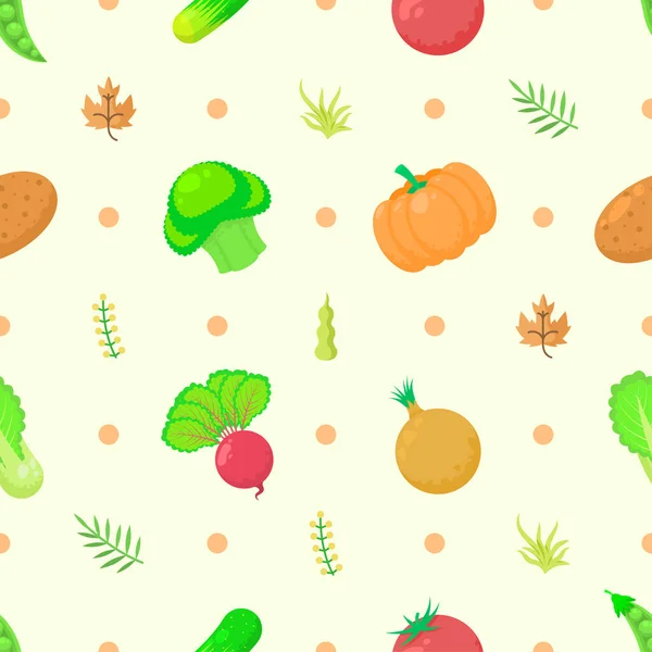 Patrón Sin Costura Elementos Abstractos Verduras Alimentos Hojas Diseño Vector — Vector de stock