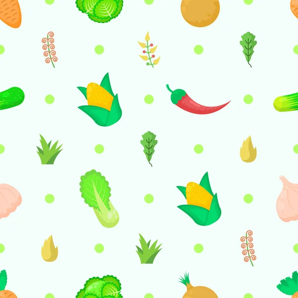 Padrão Sem Costura Elementos Abstratos Legumes Alimentos Folhas Vector Design — Vetor de Stock