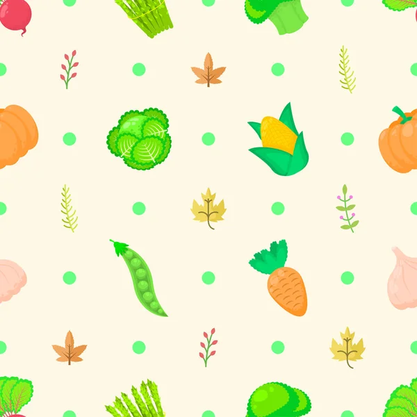 Seamless Pattern Abstract Elements Vegetables Food Leaves Vector Design Style — Stock Vector
