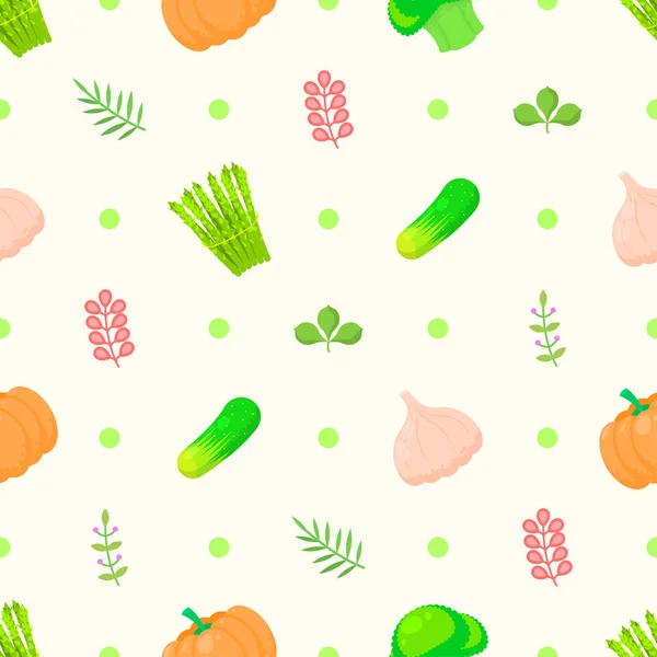 Patrón Sin Costura Elementos Abstractos Verduras Alimentos Hojas Diseño Vector — Vector de stock