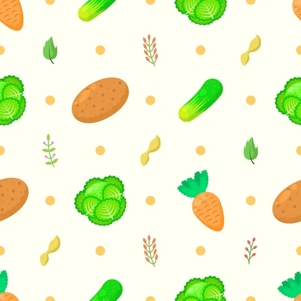 Patrón Sin Costura Elementos Abstractos Verduras Alimentos Hojas Diseño Vector — Vector de stock