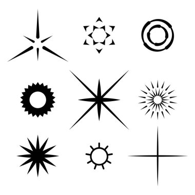 Siyah Koleksiyon Yıldızı Simgesini Ayarla Parıltı Vektör Sembolleri Elementleri
